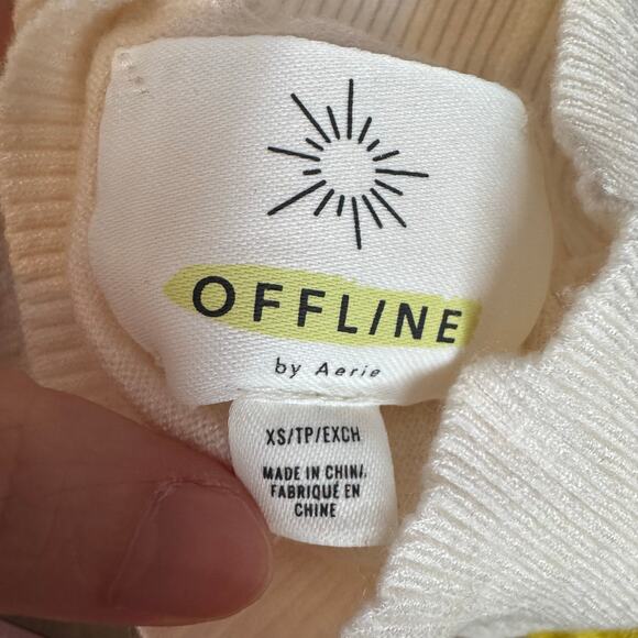 OFFLINE by Aerie Chillside Ski Mockneck Sweater White Brown Yellow NWT XS - Picture 7 of 9